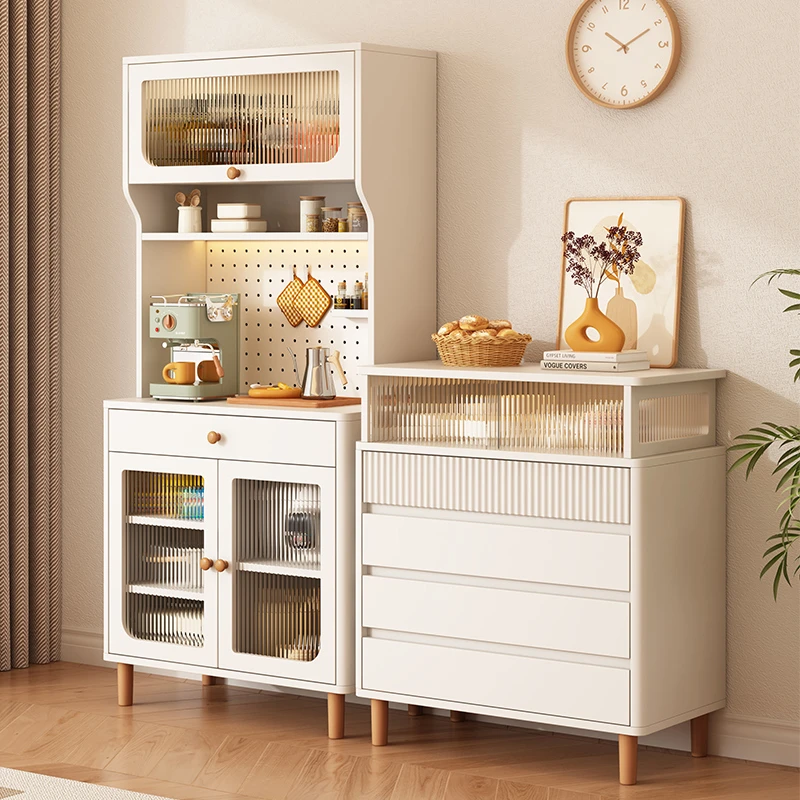 奶油风餐边柜一体组合茶水柜储物柜简约碗柜家用酒柜靠墙客厅收纳