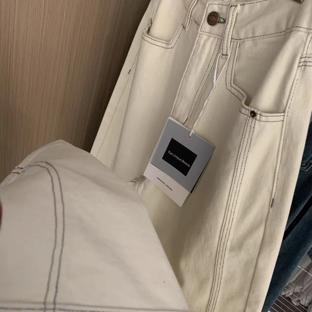 KZ5005 设计感满满米白宽腿拖地牛仔裤女 101