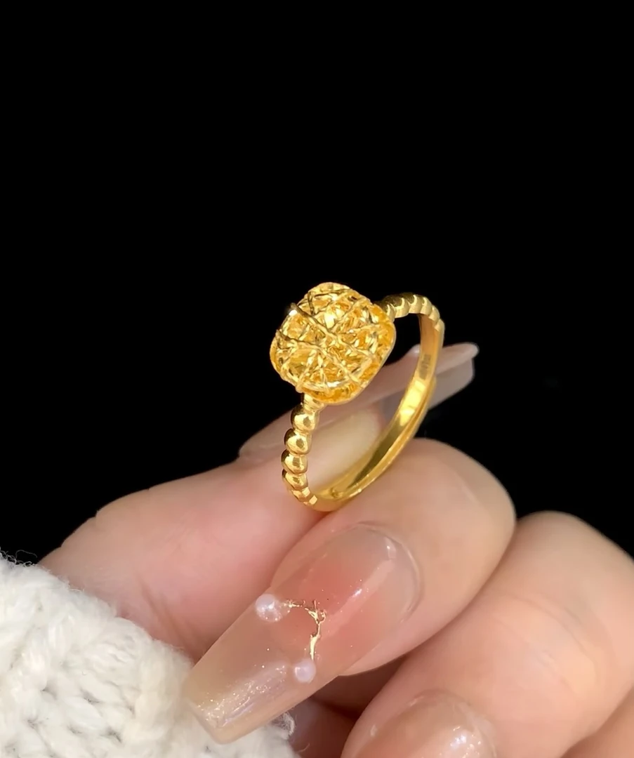 铜合金合成锆石戒指 【水贝金行】时尚精致小方糖开口可调节