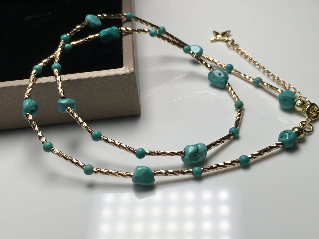 湖北十堰天然原矿绿松石项链满天星高瓷果冻料颈链多样性发货