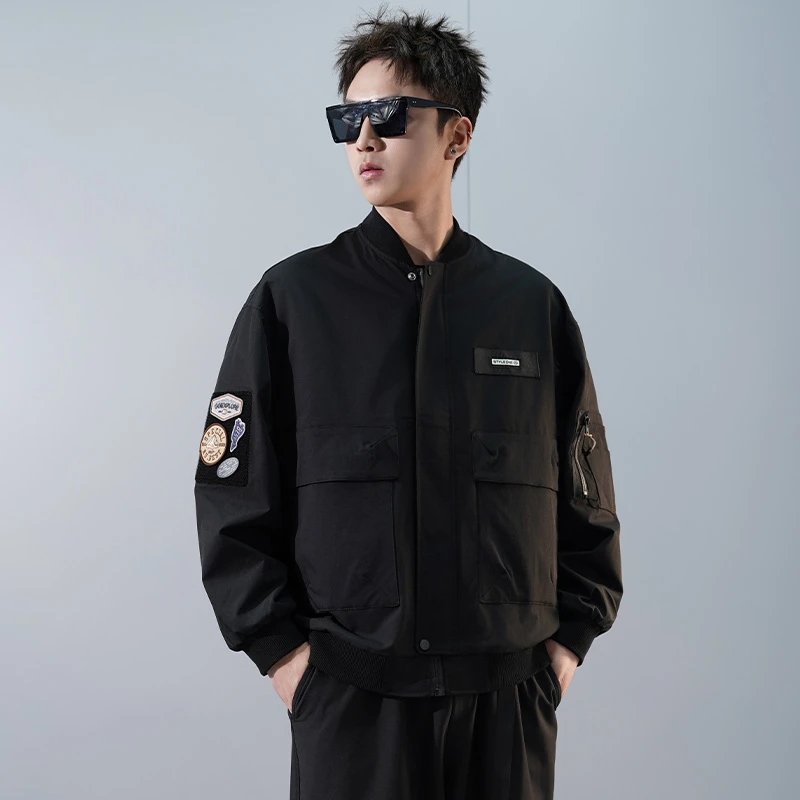 彦正工装夹克外套男士春秋款潮牌阿美咔叽机能风飞行员棒球服大码