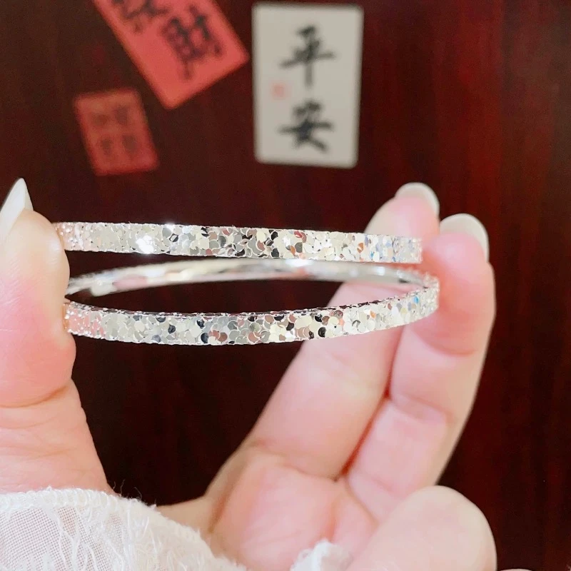 足银手镯 足银手镯 【A11】足银999三边碎冰冰爆闪开口闭口手镯超仙