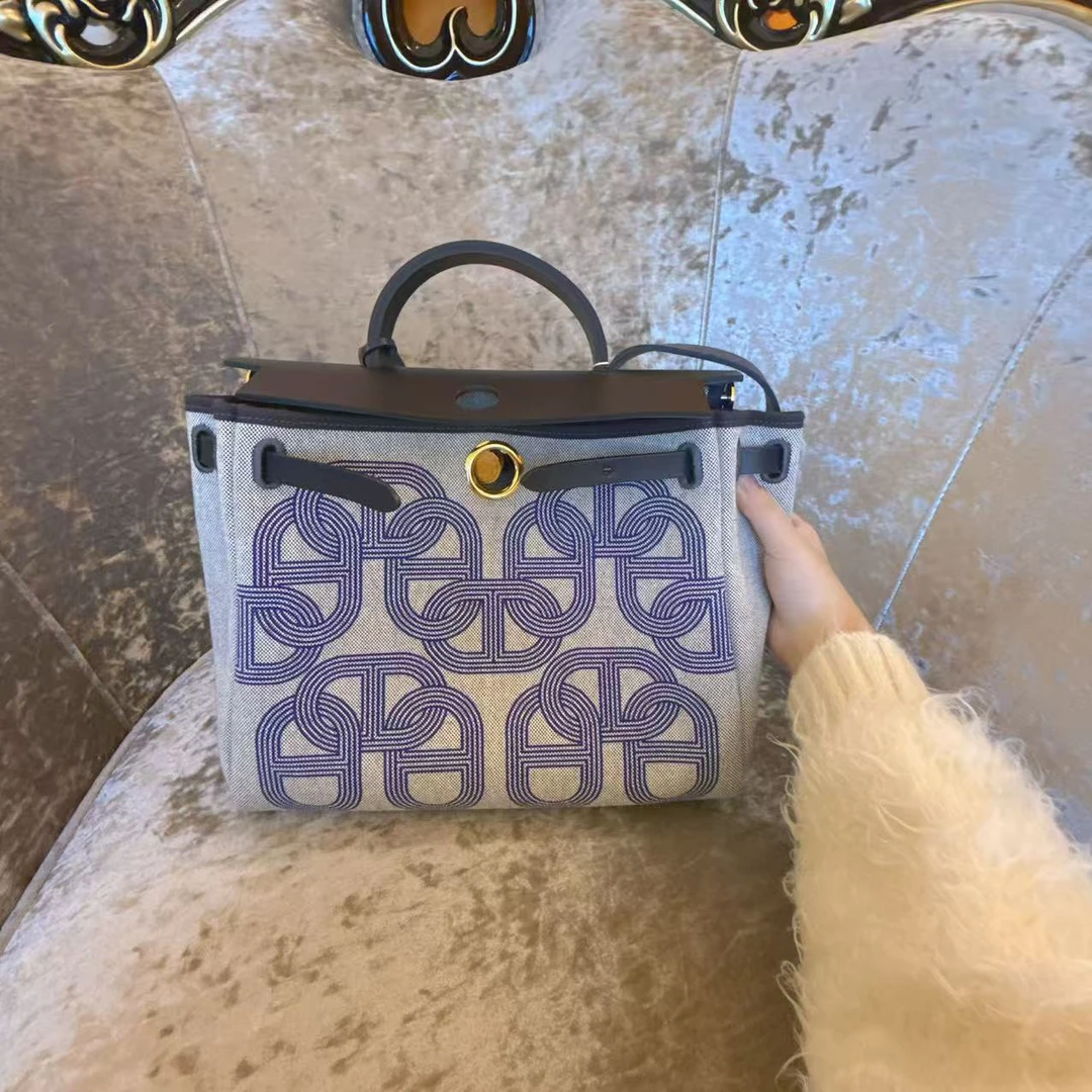 99新 Hermes/爱马仕 爱马仕/herbag 31 赛道 金扣手提帆布单肩包