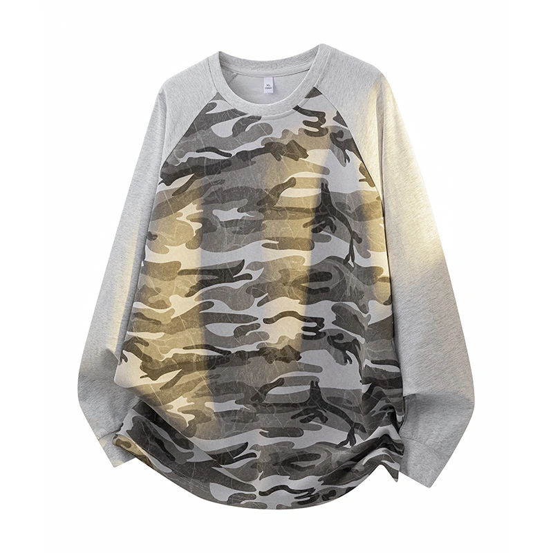 MTVO春秋圆领迷彩长袖卫衣T恤时尚百搭休闲宽松男潮流卫衣情侣款