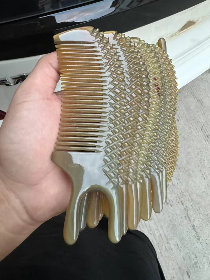 白牦牛角梳鼻疗梳防静电疏通经络梳多功能按摩牛角梳子