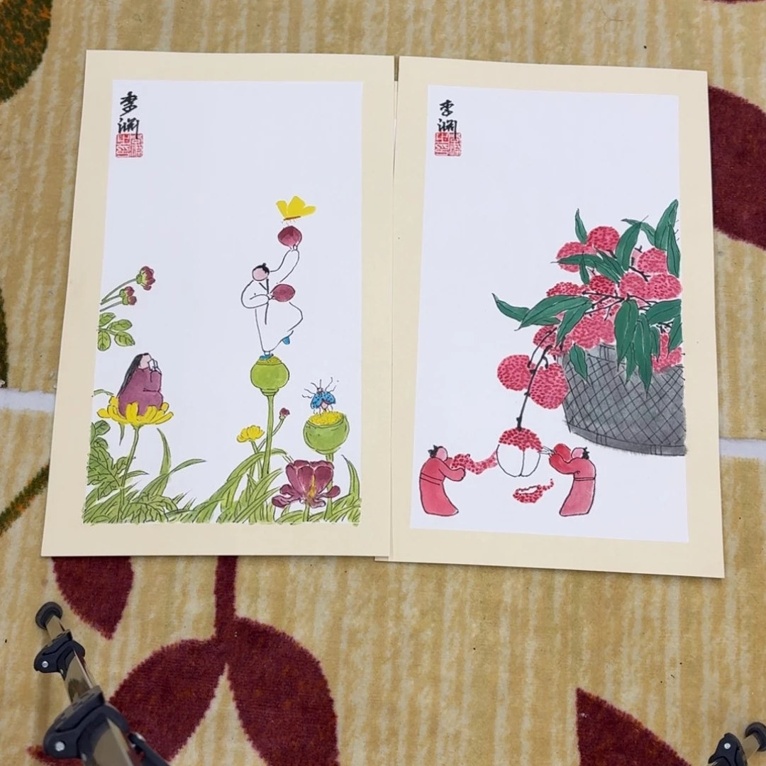 国画卡纸人物两张