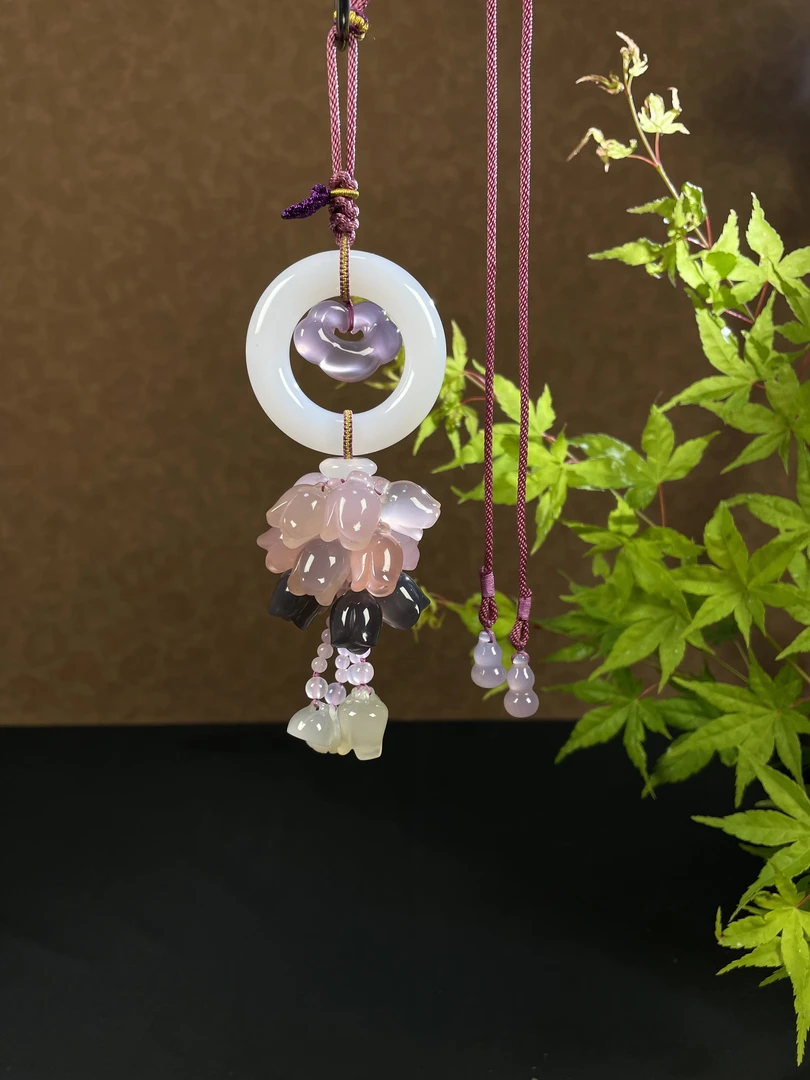 平安如意 玛瑙平安环+冰紫如意锁+粉铃兰花+紫铃兰花汽车挂件车挂