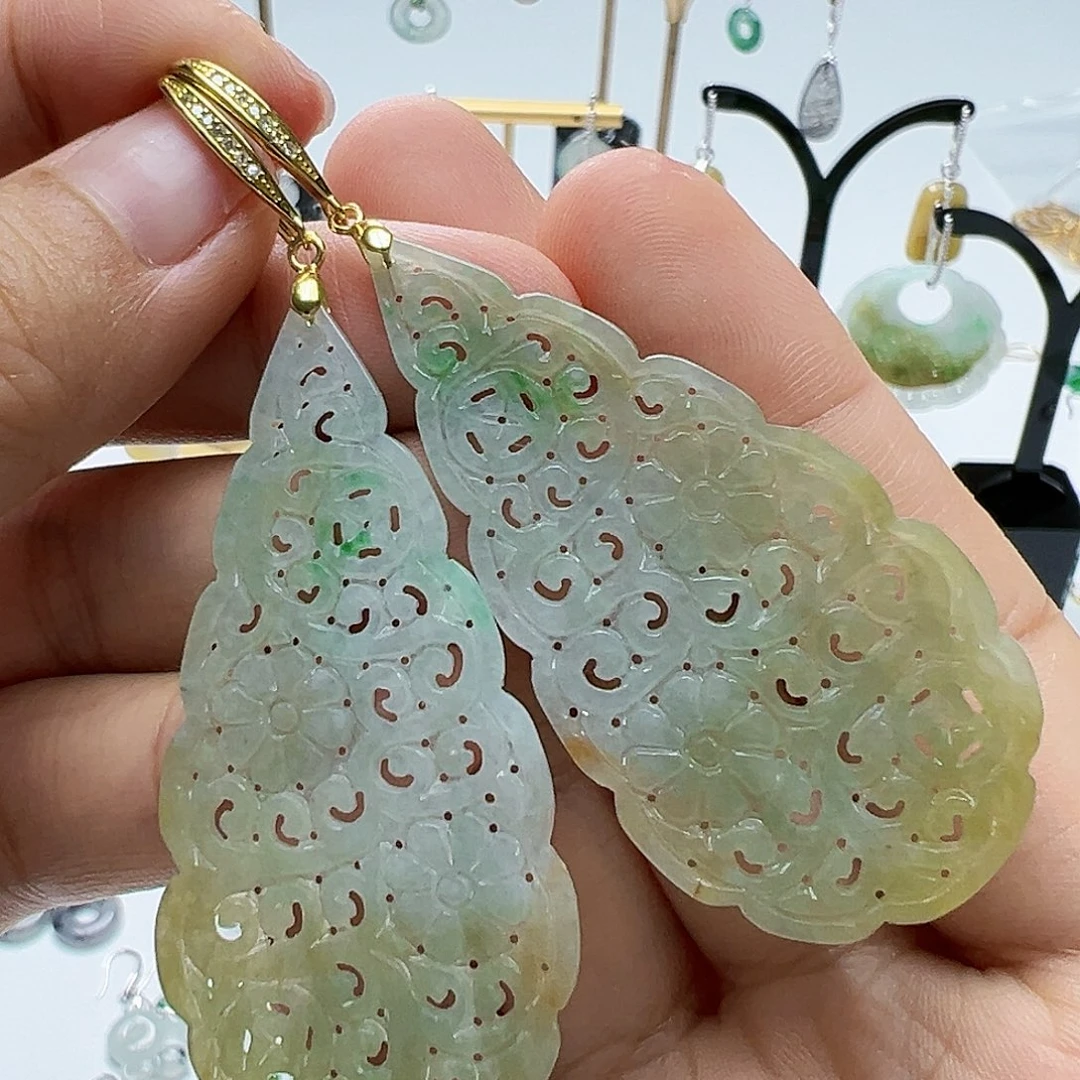 银S925镶嵌翡翠耳饰雪***檬天然缅甸A货翡翠