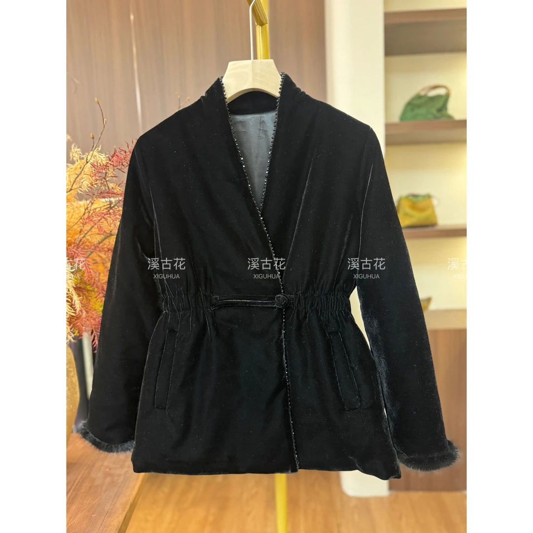 【寻冬】#2025秋冬新款100%真丝丝绒棉衣女高级收腰显瘦加厚棉服女