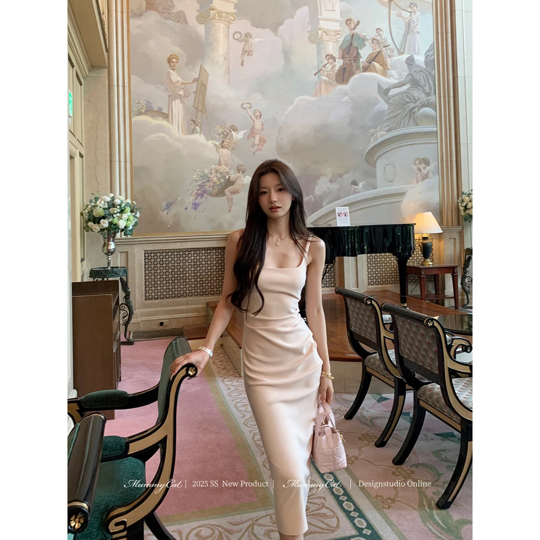 【迷糊仙专属】 下蛋喵【摩纳哥小姐】25新品褶皱包臀弹力吊带连衣裙