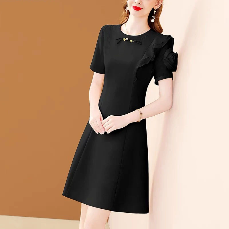 【露露】A3南油夏新款盘扣花袖流行连衣裙