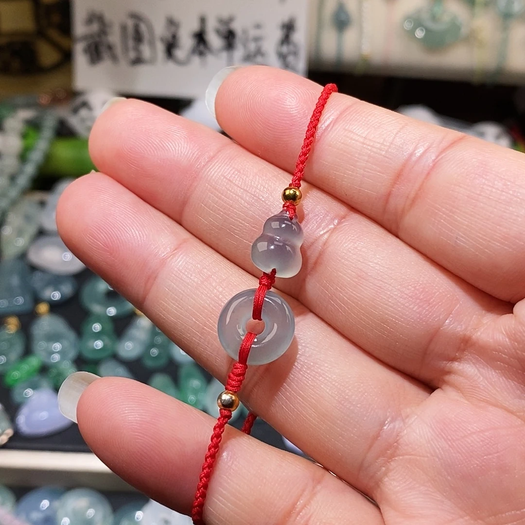 翡翠未镶嵌颈饰冰种平安扣葫芦红绳15