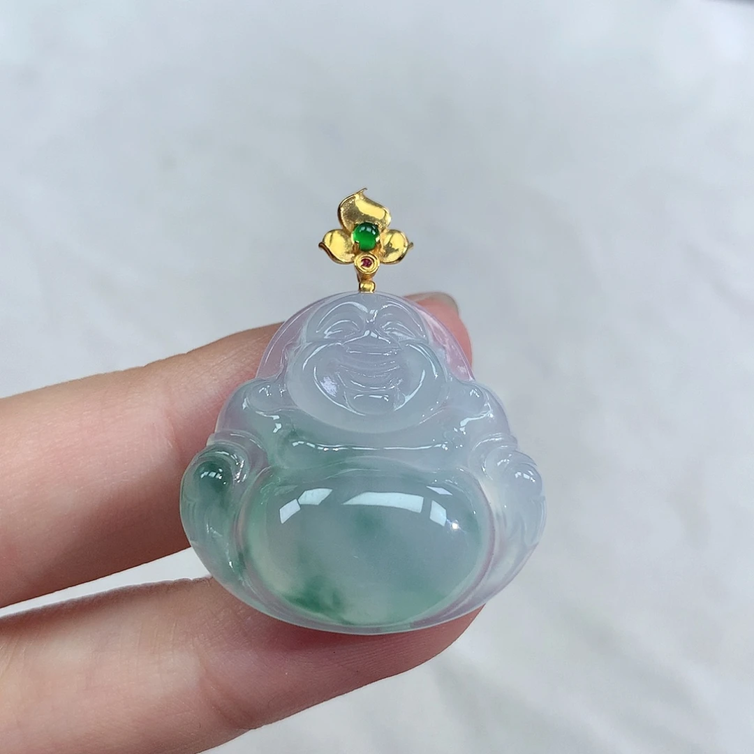 翡翠18K金镶嵌颈饰佛公