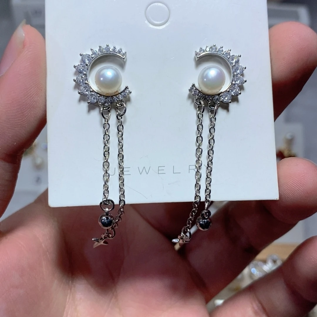 耳饰银S925镶嵌淡水珍珠