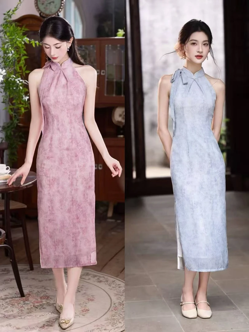 【晴川】上上签 夏季复古新中式挂脖旗袍2025新款无袖气质日常显瘦