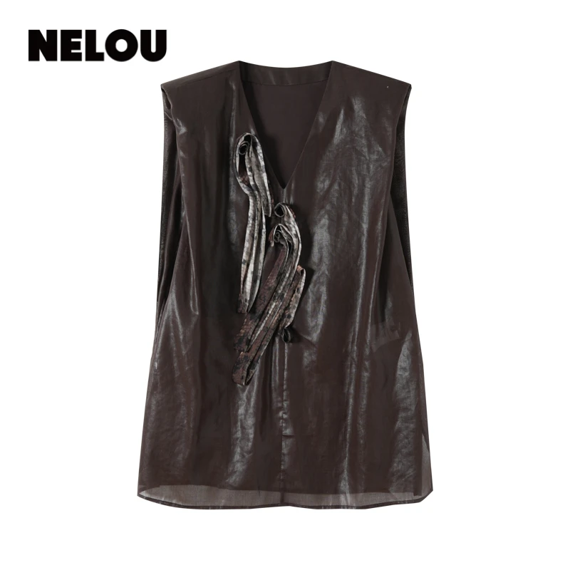 NELOU简繁同体V领坎肩 夏季新款设计感马甲坎肩