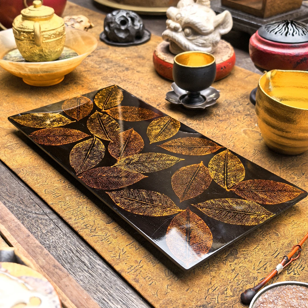 【福器】叶脉大漆干泡盘(29*15cm)（台隆S0194）