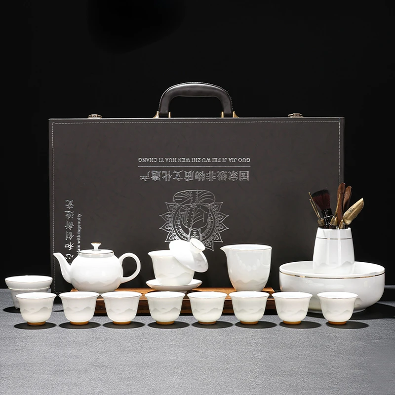 冰种羊脂玉白瓷茶具套装家用办公室陶瓷高档2025泡茶壶功夫礼盒装