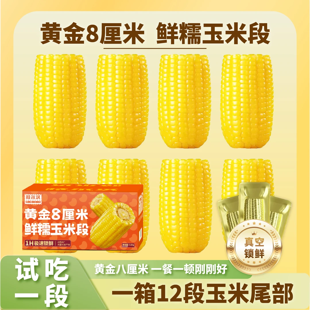黄糯八厘米玉米段12段 尾部 巴彦淖尔产地新鲜拉丝黄糯玉米