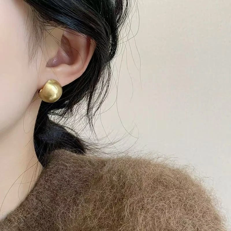 铜合金耳饰 金色拉丝耳环女新爆款椭圆形豆豆小众气质高级感轻奢
