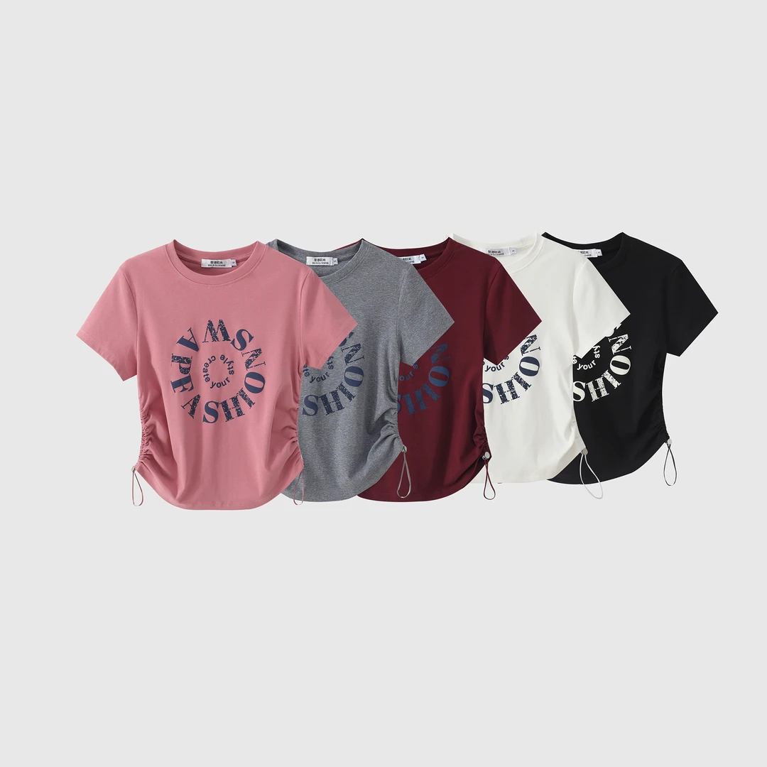 【蔓迪欧尚】2025夏季新款时尚洋气百搭抽绳短袖上衣显瘦洋气（808）