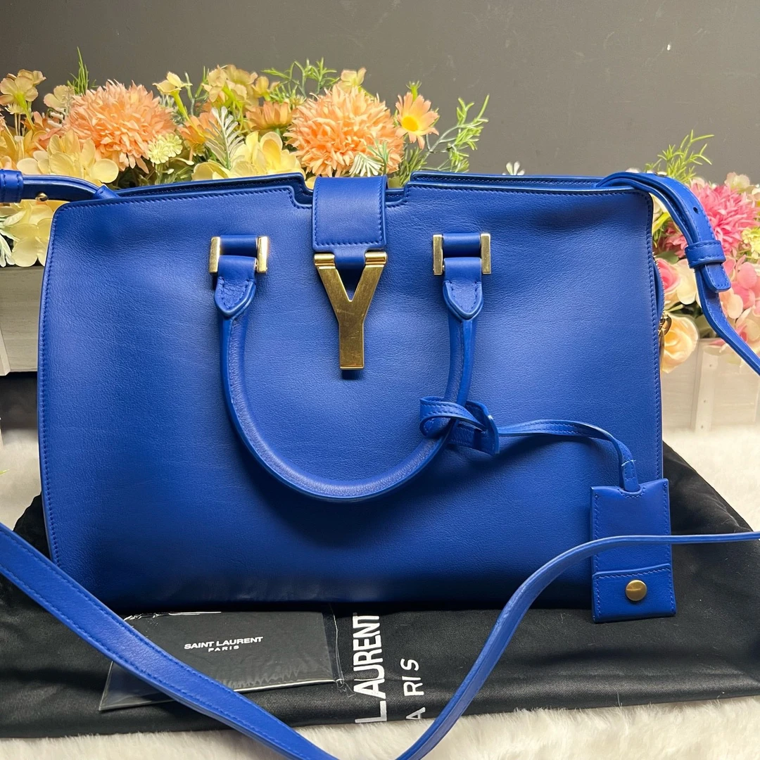99新 YSL/圣罗兰 经典Y字蓝金手提单肩斜挎包 -80129