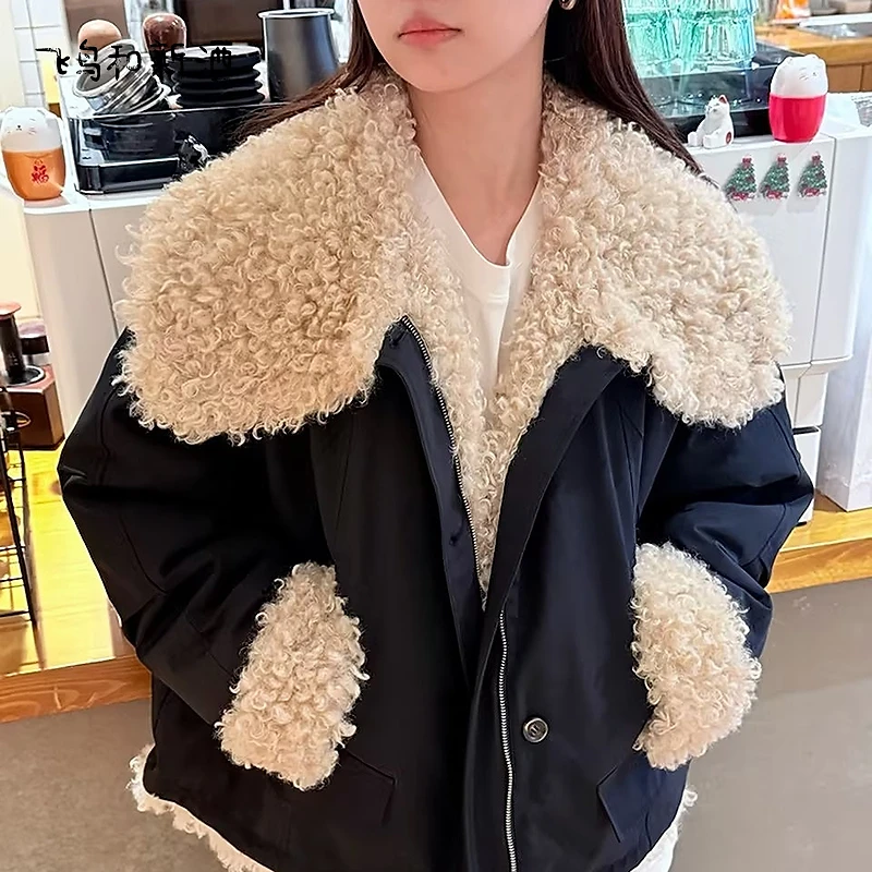 飞鸟和新酒2025冬季新款宽松仿羊羔毛拼接外套女FD57072109