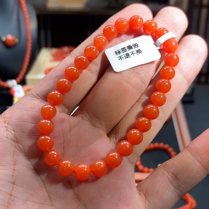 未镶嵌单圈南红玛瑙7mm➕中洞子柿子红
