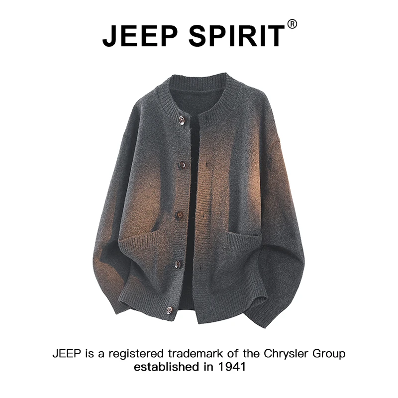 JEEPSPIRIT吉普老钱风针织开衫毛衣男秋冬宽松百搭慵懒风休闲外套