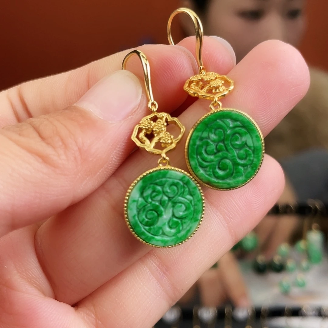 翡翠银S925镶嵌耳饰