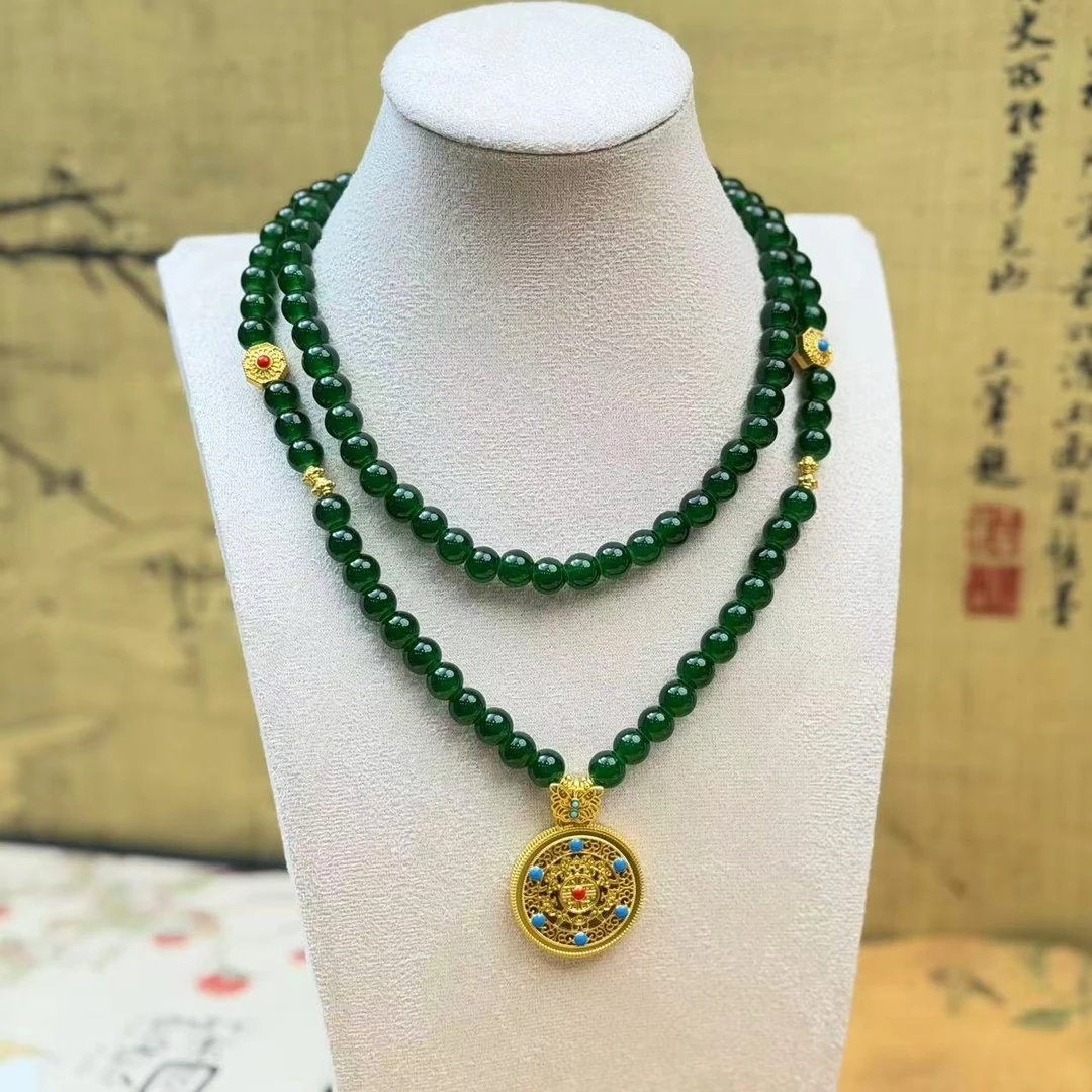 DL-1221-五福圆满绿珠项链