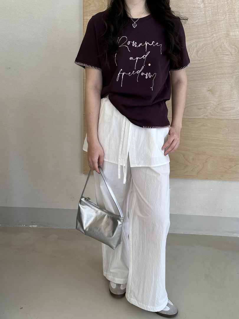 091【夏季新款】线绣蝴蝶结三排字母圆领短袖(9863)