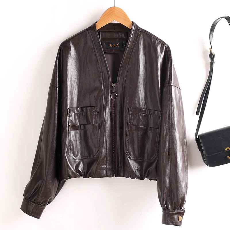 海宁真皮皮衣女短款外套女宽松休闲（绵羊皮）LFR-303#