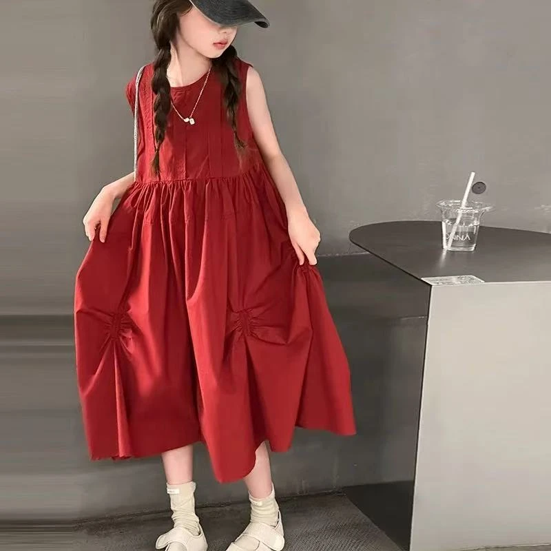111222  韩版2025女童夏款时新款尚洋气日常纯色连衣裙