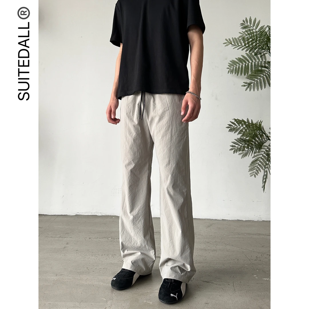 SUITEDALL梭织速干长裤“2021M”直筒微喇宽松休闲运动夏季薄款长裤