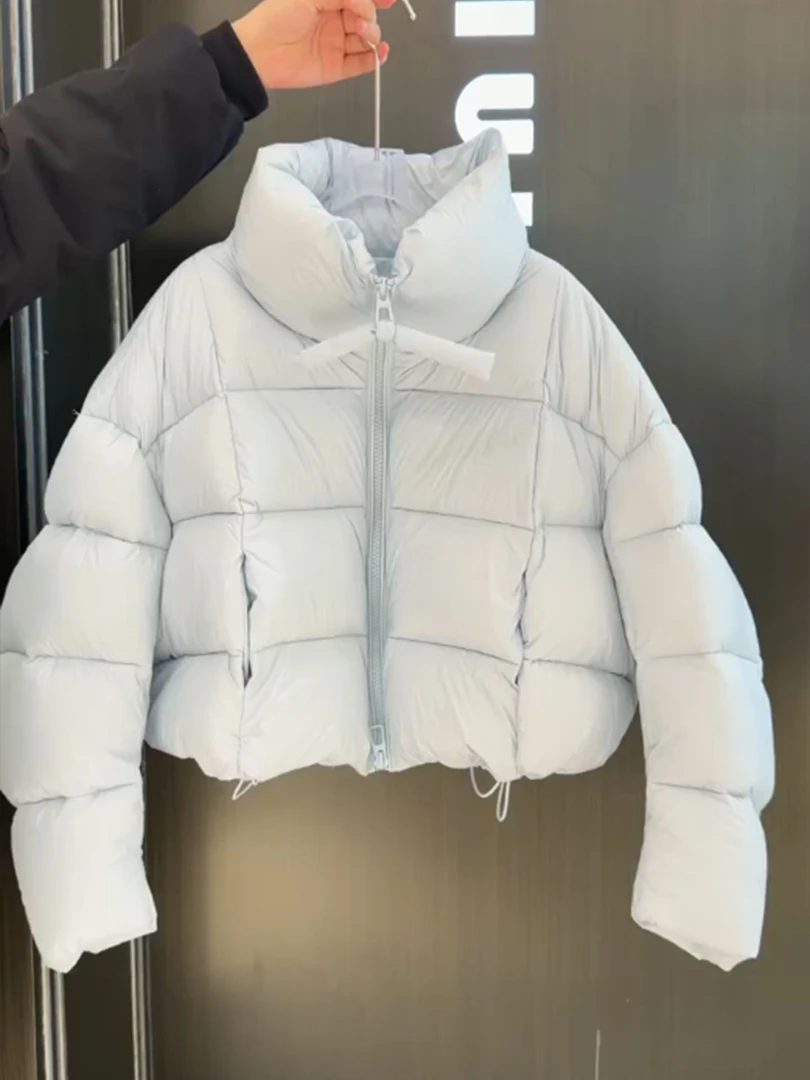 巨好看短款立领蓝色棉服女2025冬季新款加厚保暖泡芙小个子外套潮