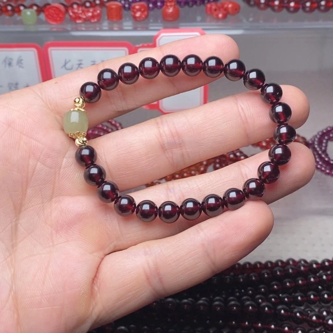 石榴石手链未镶嵌卡7高品质酒红