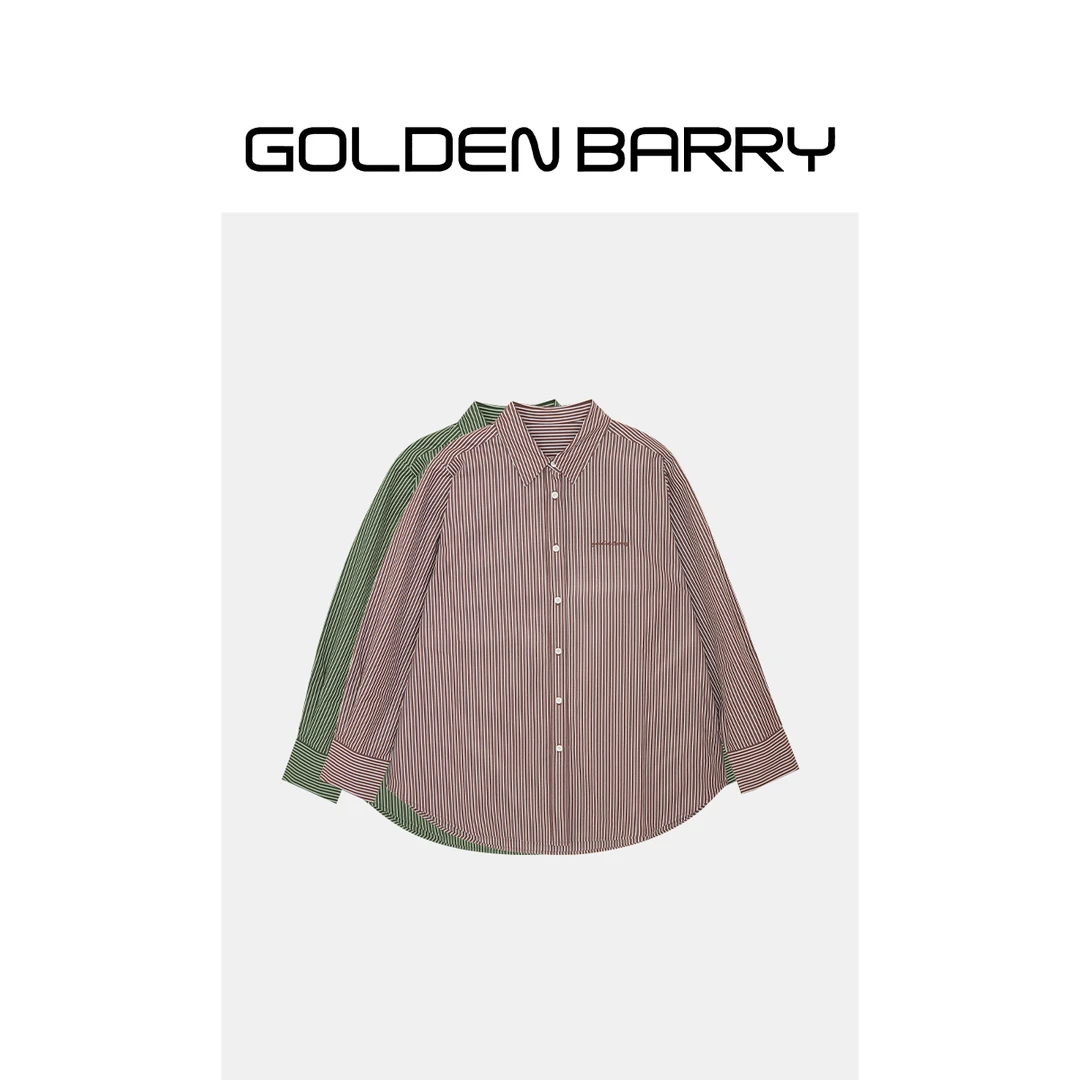 |212591磨毛条纹刺绣衬衫衬衣长袖休闲时尚翻领撞色【微瑕】