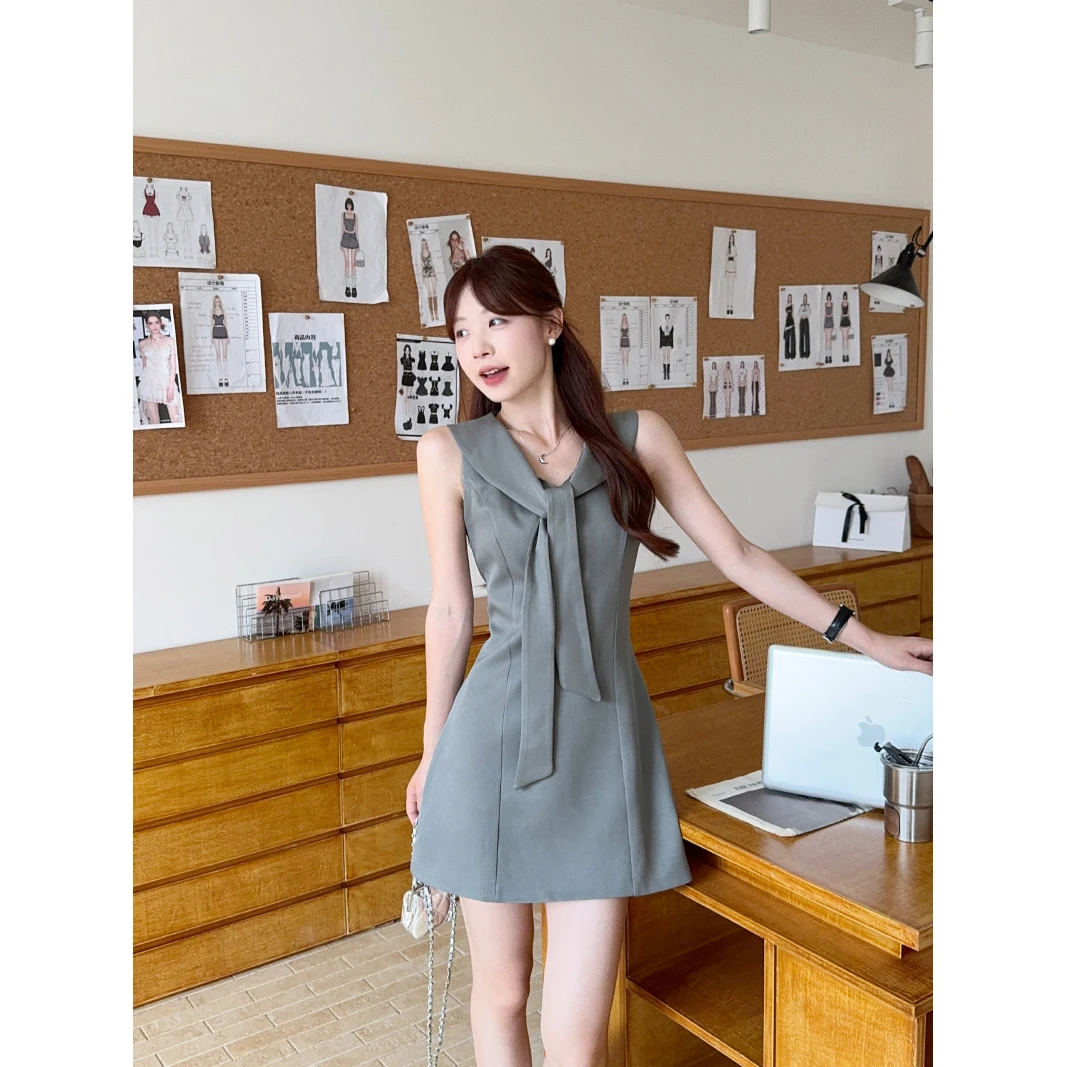 设计感裙子千金系带气质收腰A字裙法式修身短款夏季多巴胺服装女