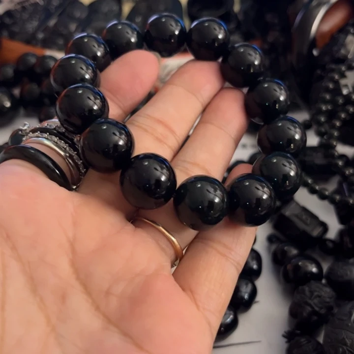 快***马翡翠未镶嵌手链墨翠15