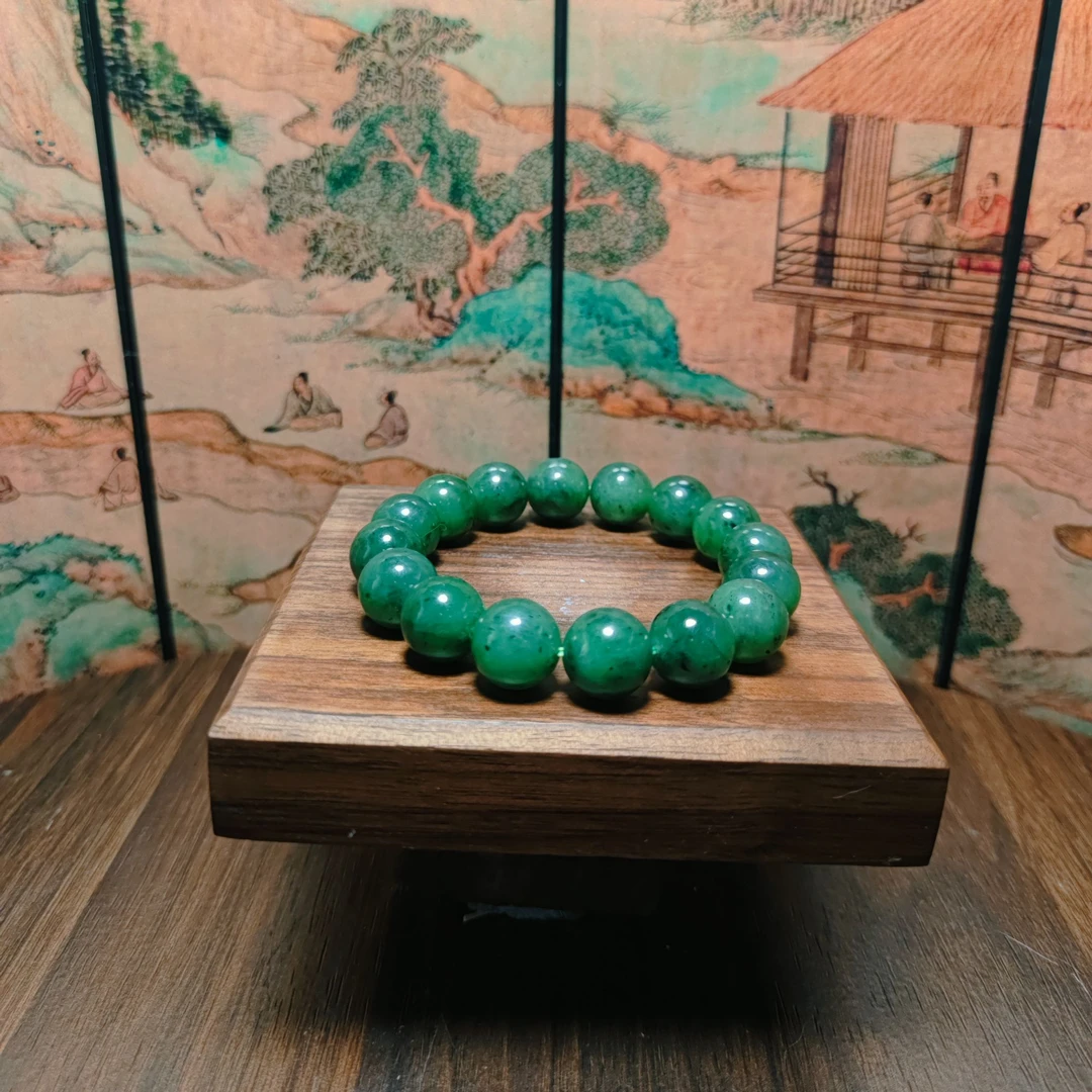 N和田玉碧玉圆珠手串（卡12）2350