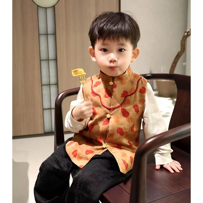 现货童装男女童中国风新中式马甲唐装宝宝秋装儿童洋气背心上衣