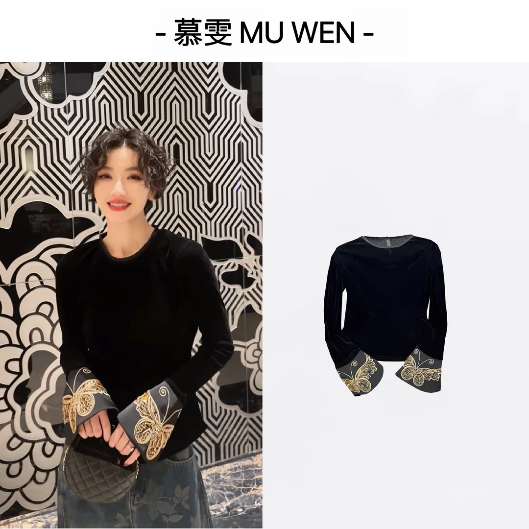 【金色蝶】新中式早秋国风立体金线刺绣蝴蝶上衣251466820