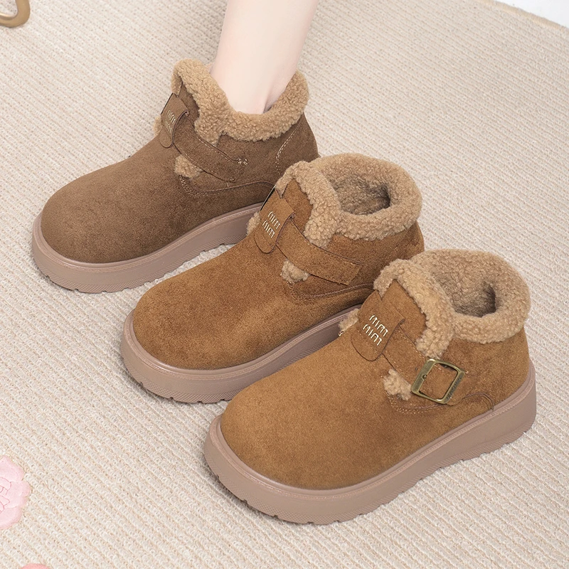 冬季爆款勃肯雪地靴女平底防滑一脚蹬棉鞋短款妈妈鞋外穿女款棉鞋