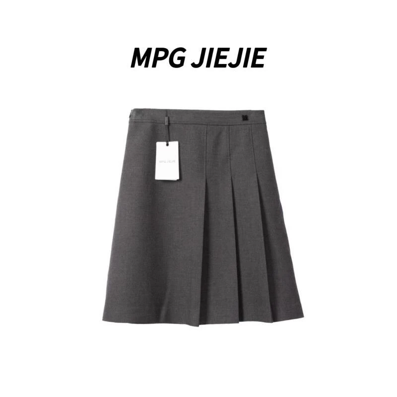 MPG JIEJIE【曼舞裙】大码早秋高腰弹力灰色褶皱半裙