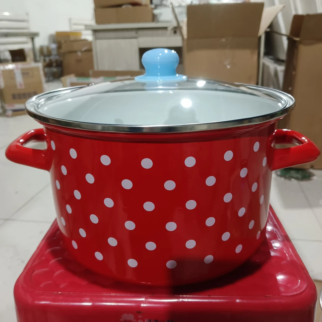24口径新搪瓷红点点高桶锅瑕疵处理随机发