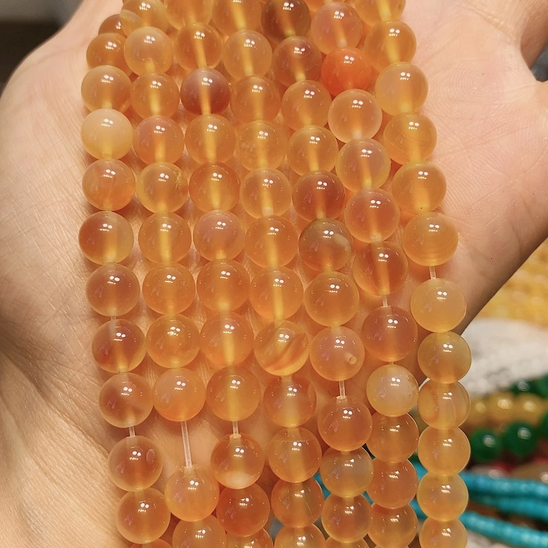 玛瑙/玉髓散珠天然橘红溏心玛瑙一条8mm