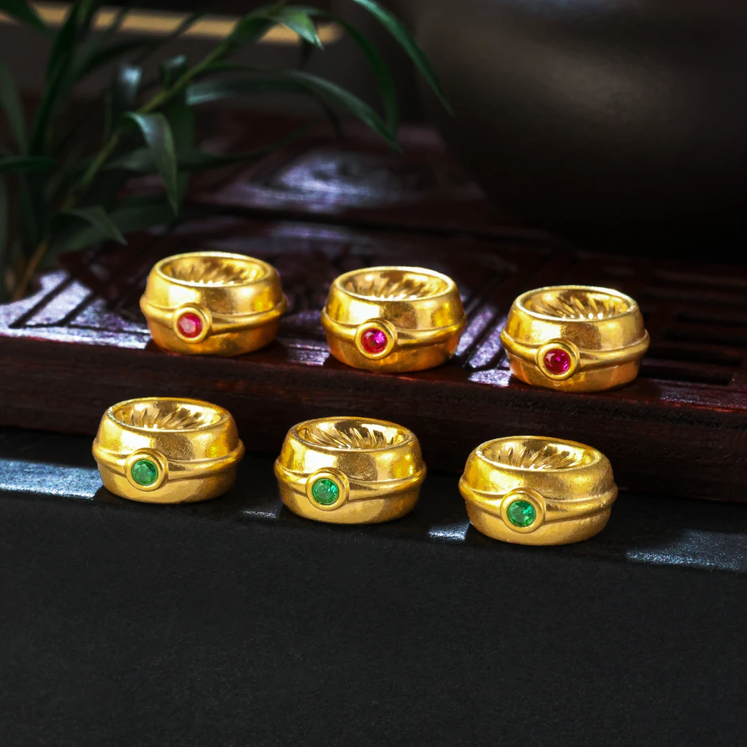 【金豆工厂】18K金豪镶红绿一线药师卡环隔珠隔片垫片（厚5D金）A