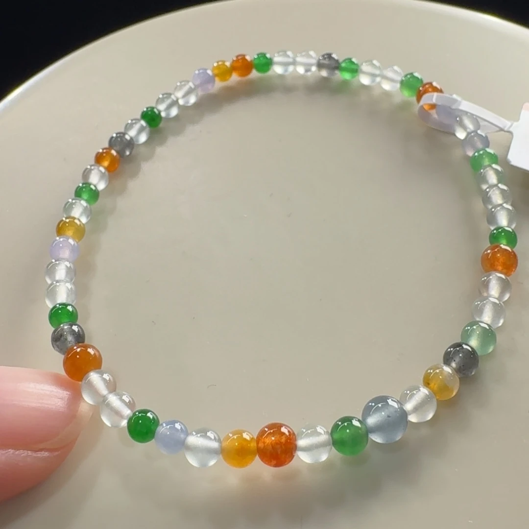 翡翠未镶嵌手链彩虹糖果多宝小米单圈卡3.1-3.5mm