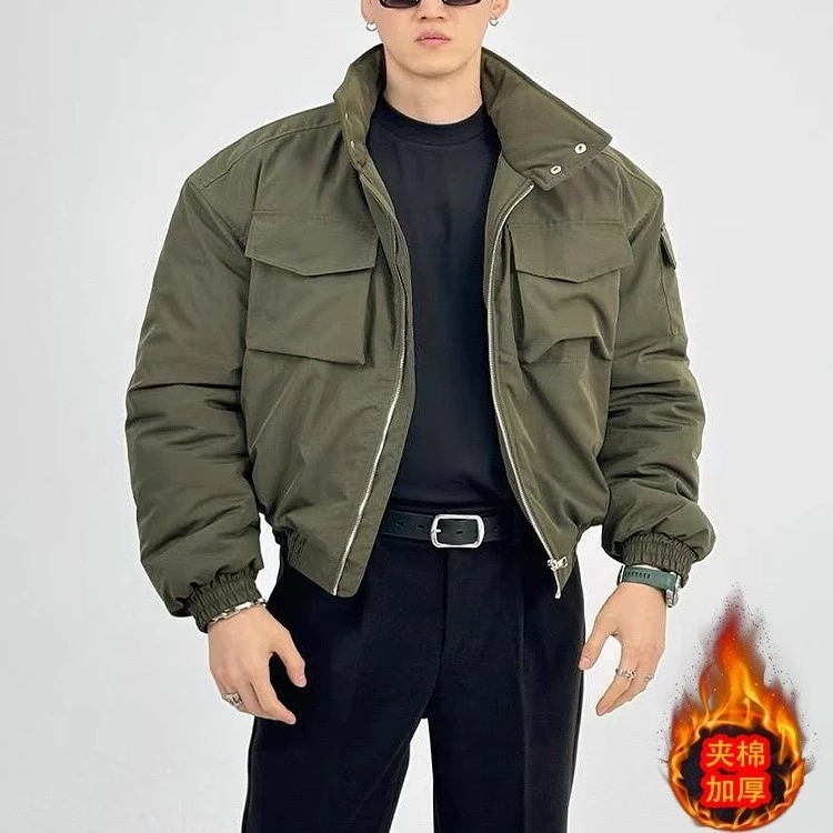 短款轻骑兵夹克棉服男款冬季bomber美式飞行立领廓形工装棉衣外套